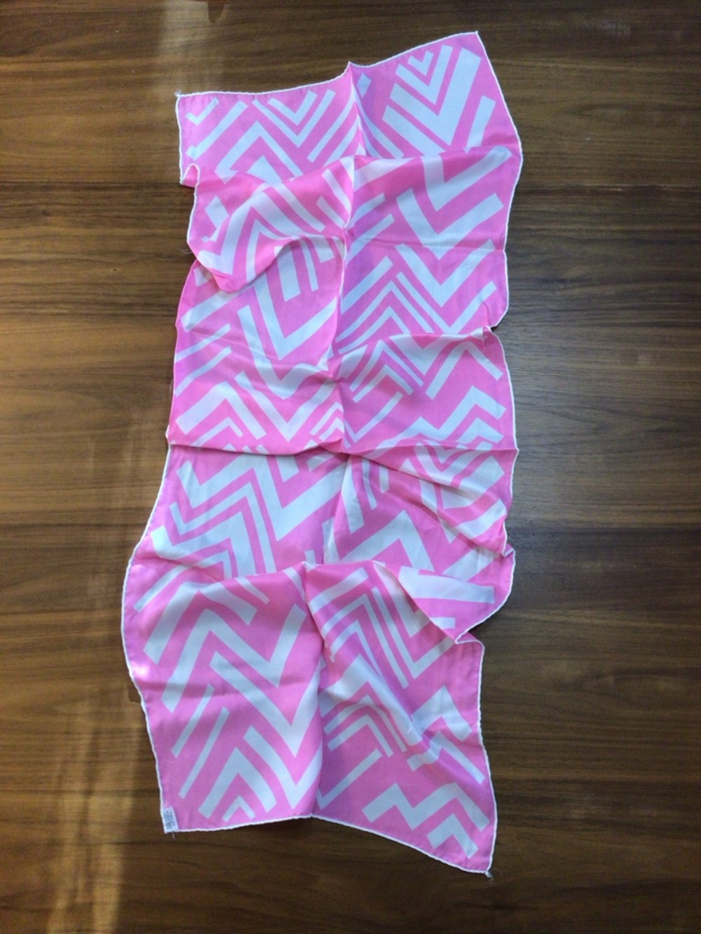 Pink and white scarf with chevron designs